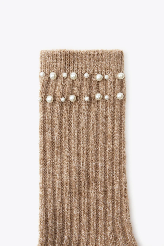 CHAUSSETTES CÔTELÉES PERLES