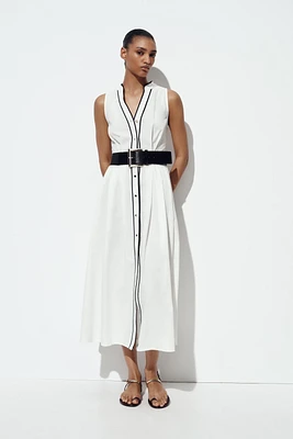 ROBE MIDI EN POPELINE LISERÉS CONTRASTE