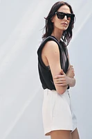 WASHED EFFECT T-SHIRT WITH SHOULDER PADS