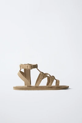 STUDDED SPLIT LEATHER SANDALS