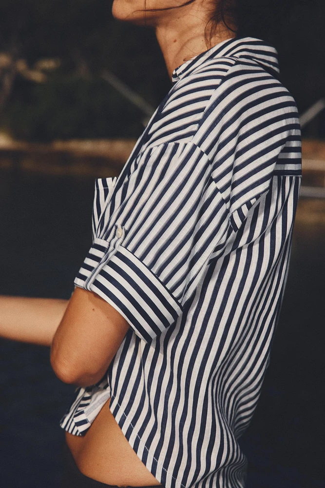 LINEN BLEND CROPPED SHIRT