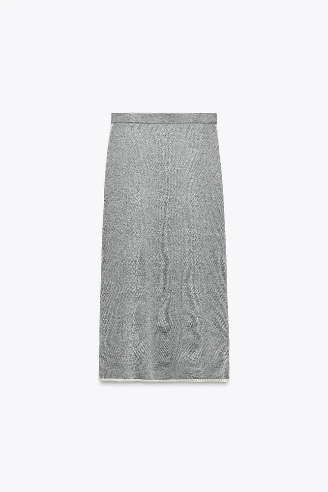 CONTRASTING PIPING KNIT MIDI SKIRT