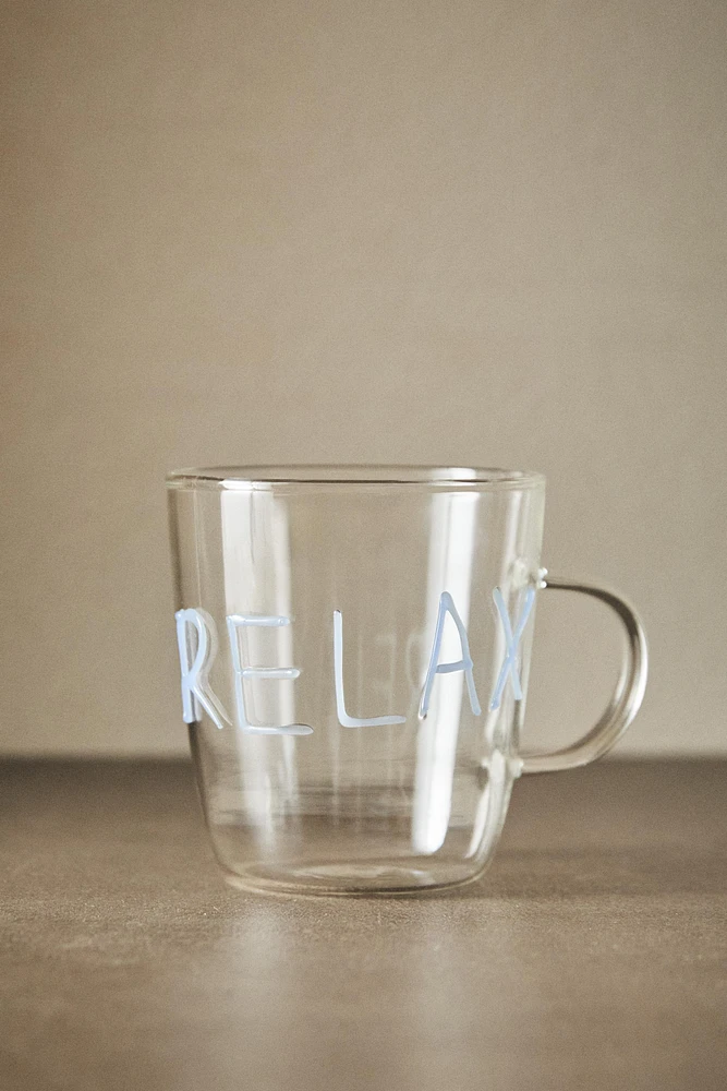 BOROSILICATE GLASS MUG WITH SLOGAN
