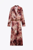 PRINTED SATIN MIDI DRESS WITH BELT