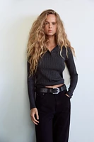 CABLE KNIT POLO TOP