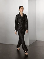 Pantalon palazzo à pinces en lin mélangé