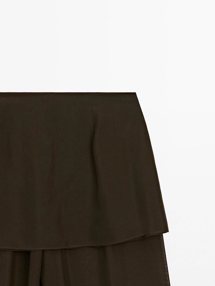 Flowing contrast 100% silk trousers
