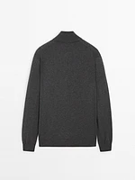 Cotton blend zip-up knit cardigan