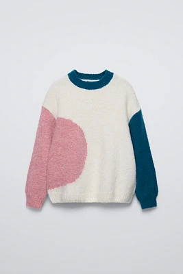 MULTI-COLORED WOOL BLEND KNIT SWEATER