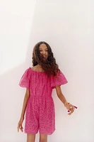 SCHIFFLY OFF-THE-SHOULDER SHORT JUMPSUIT