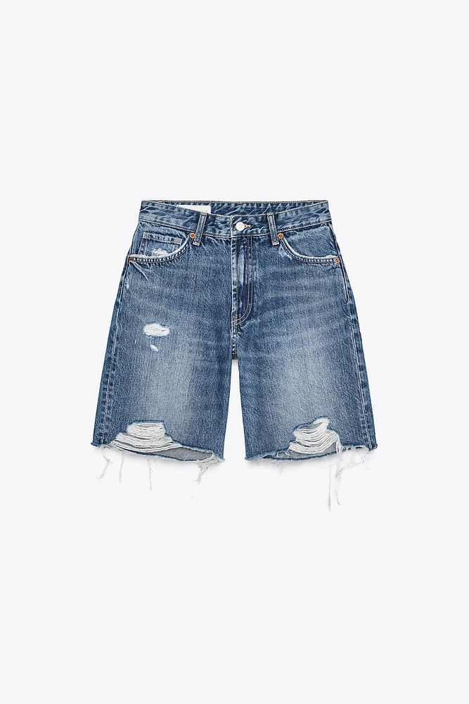 MID-RISE RIPPED TRF DENIM SHORTS