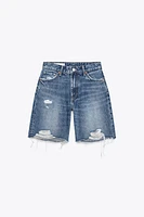 MID-RISE RIPPED TRF DENIM SHORTS