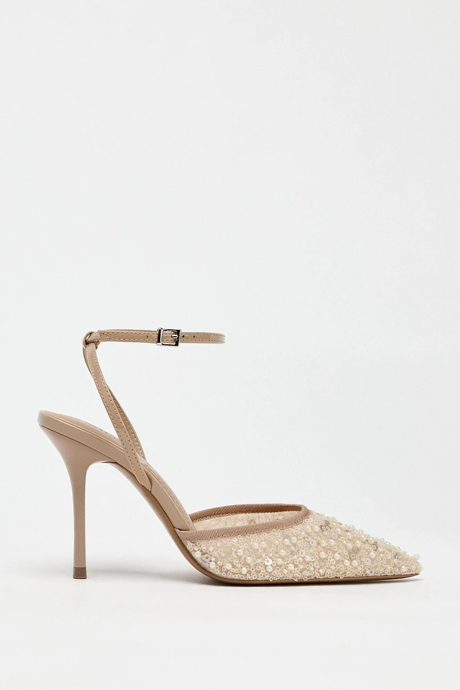 GLITTER MESH SLINGBACK HEELS