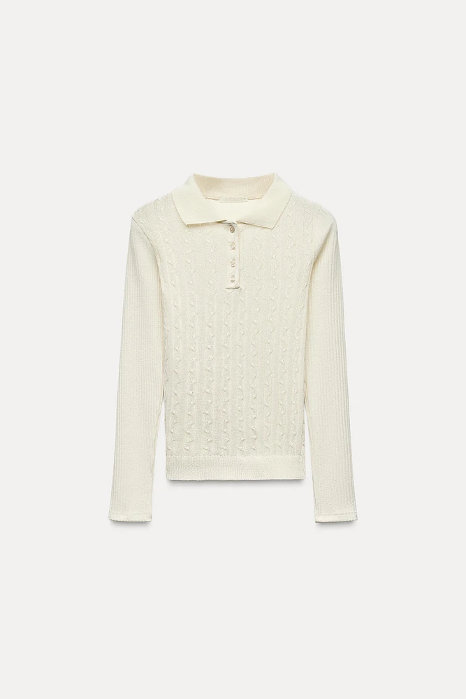 CABLE KNIT POLO TOP