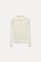 CABLE KNIT POLO TOP