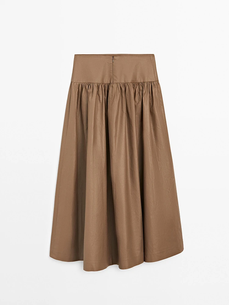 Jupe midi en tissu festonné avec empiècement - Studio