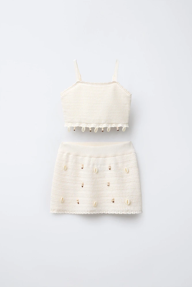 SHELL STITCH TOP AND SKIRT SET