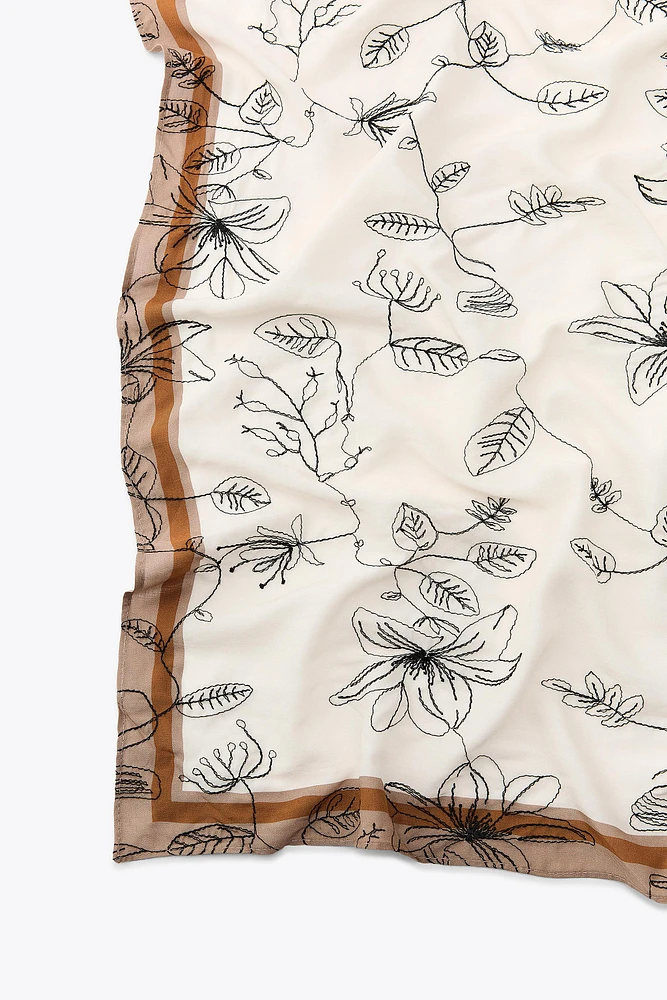 EMBROIDERED FLORAL SCARF