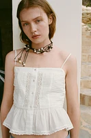 DRAPED EMBROIDERED TOP