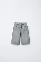 WASHED-EFFECT DENIM LONG SHORTS
