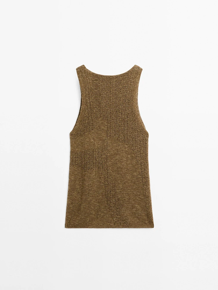 Top en maille fantaisie à encolure américaine