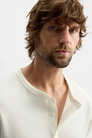 BUTTON-NECK CHECKERED T-SHIRT