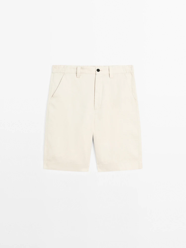 100% linen darted Bermuda shorts