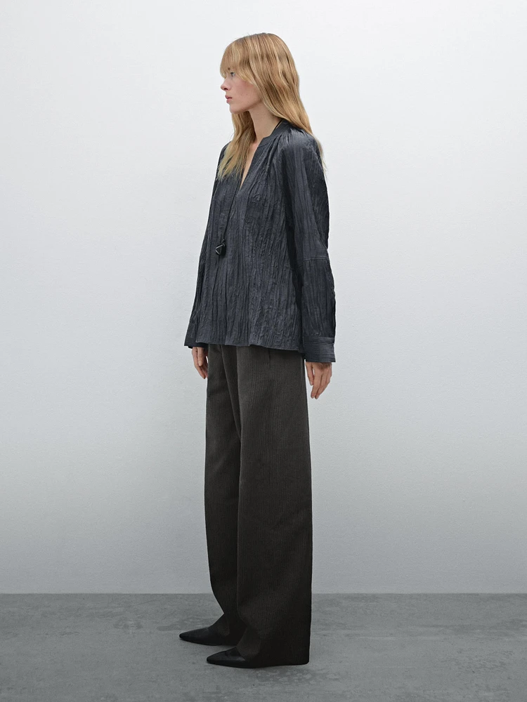 Pantalon de tailleur à rayures coton mélangé