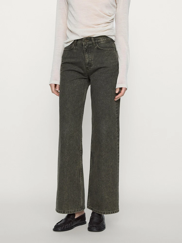 Pantalon wide coated denim look en coton