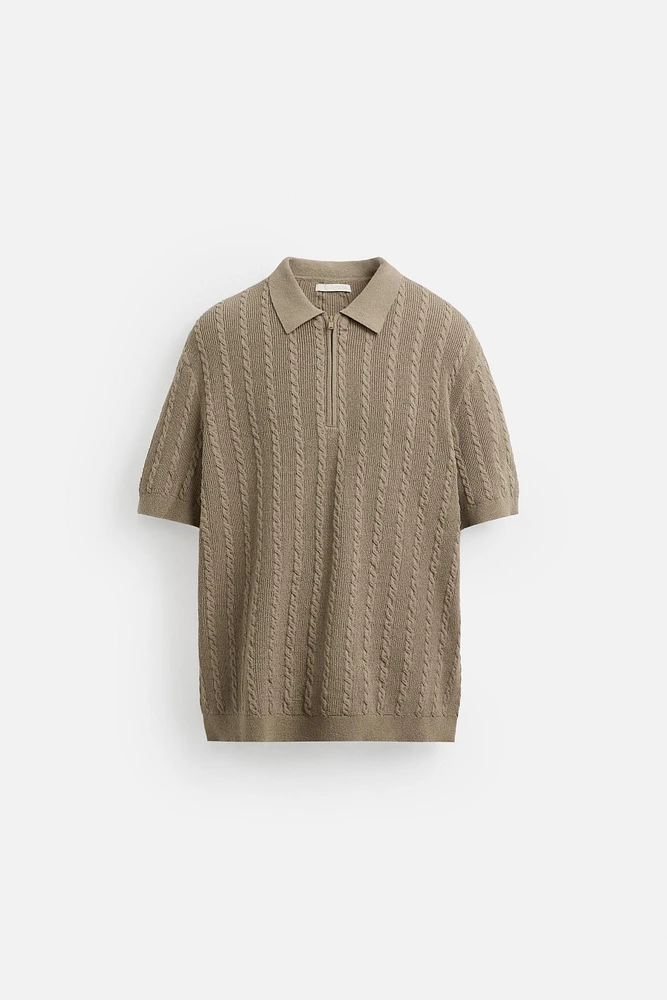 CABLE KNIT POLO SHIRT