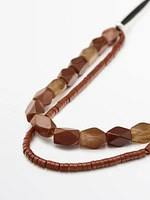 Leather double cord stone necklace