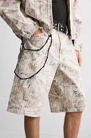 ABSTRACT PRINT DENIM SHORTS