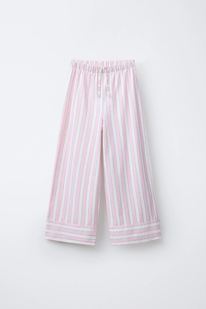PANTALON À JAMBES LARGES RAYURES