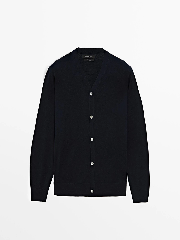 Merino wool V-neck knit cardigan
