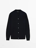 Merino wool V-neck knit cardigan