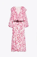 BELTED PRINTED MIDI DRESS