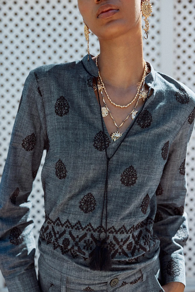 POMPOM EMBROIDERED TOP