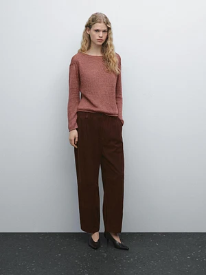 Linen boat neck knit sweater