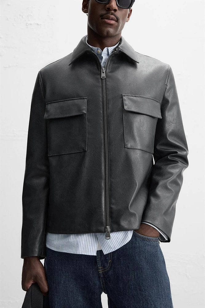 FAUX LEATHER POCKET JACKET