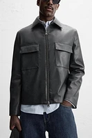 FAUX LEATHER POCKET JACKET