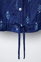 LINEN BLEND BOW PRINT TOP