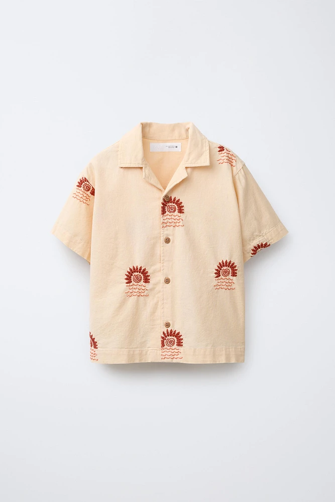 LINEN BLEND EMBROIDERED SUN SHIRT