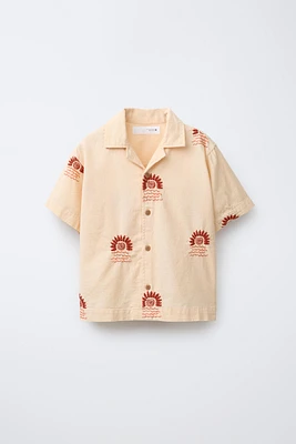 LINEN BLEND EMBROIDERED SUN SHIRT