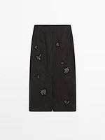 Cotton blend rhinestone midi skirt