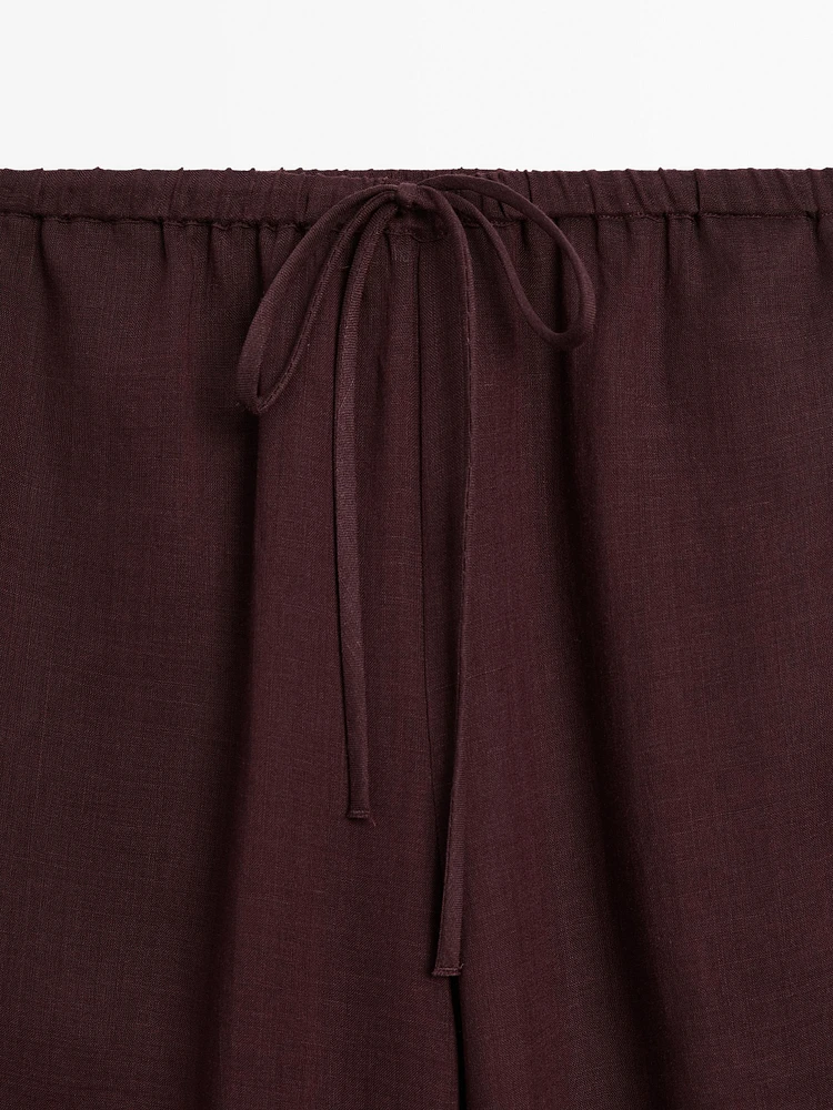 Flowing ramie blend drawstring trousers