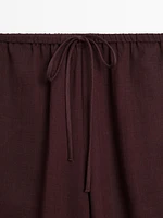 Flowing ramie blend drawstring trousers