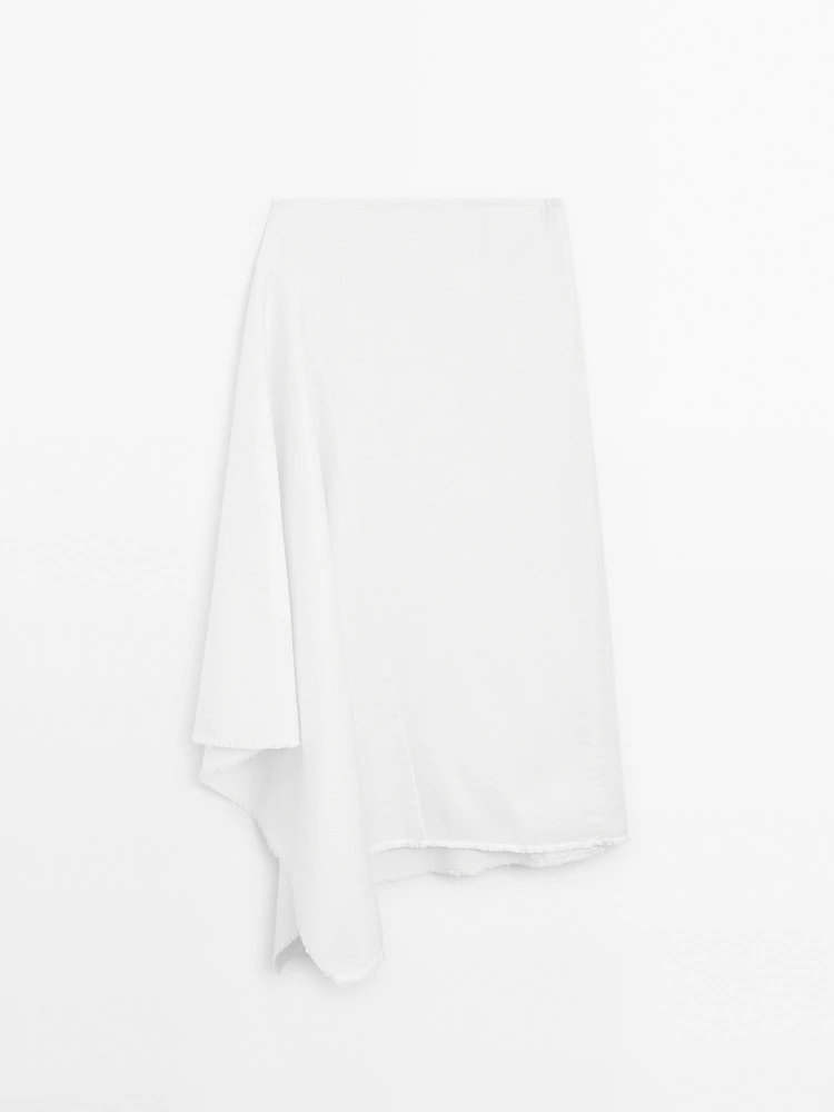 Asymmetric denim midi skirt