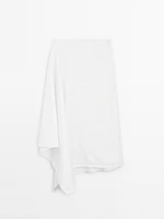 Asymmetric denim midi skirt
