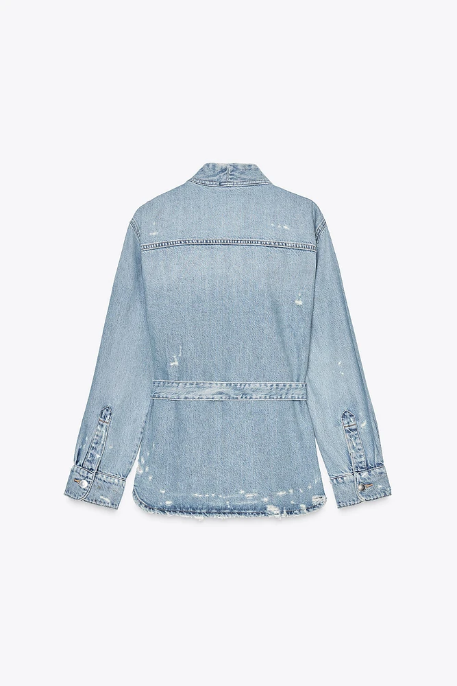 RIPPED TRF DENIM OVERSHIRT