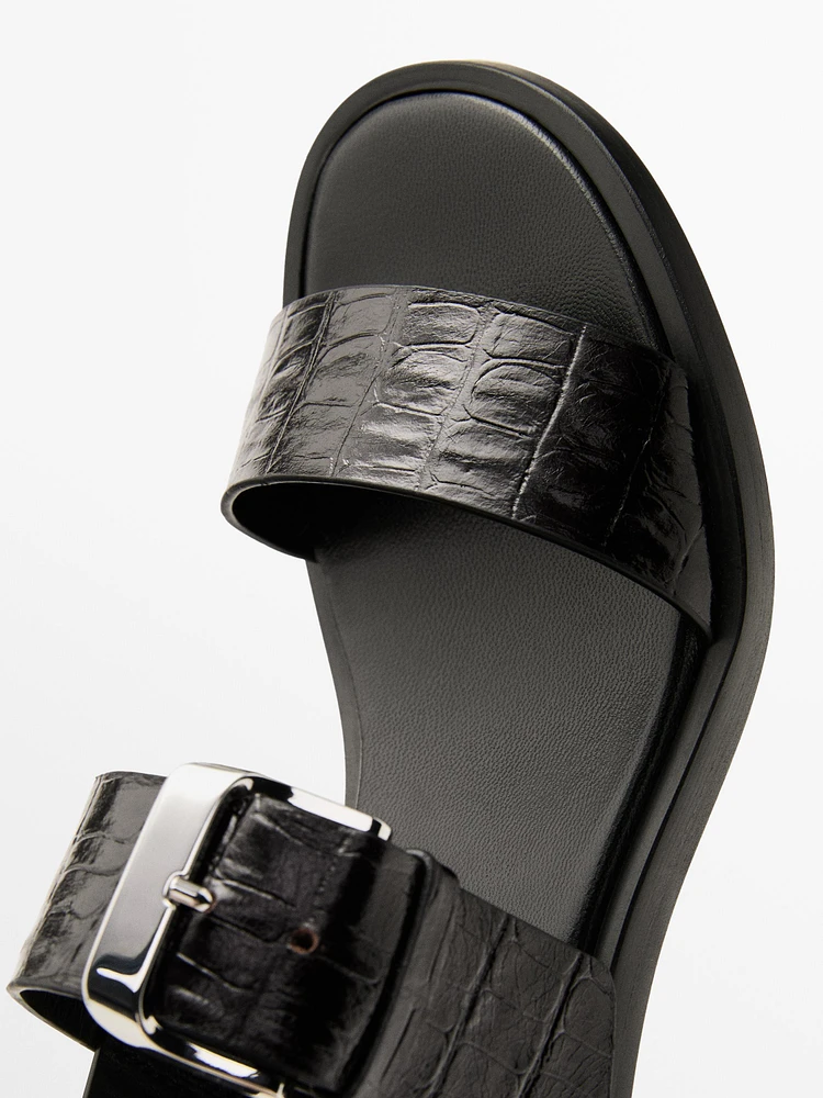 Mock croc embossed heeled sandals